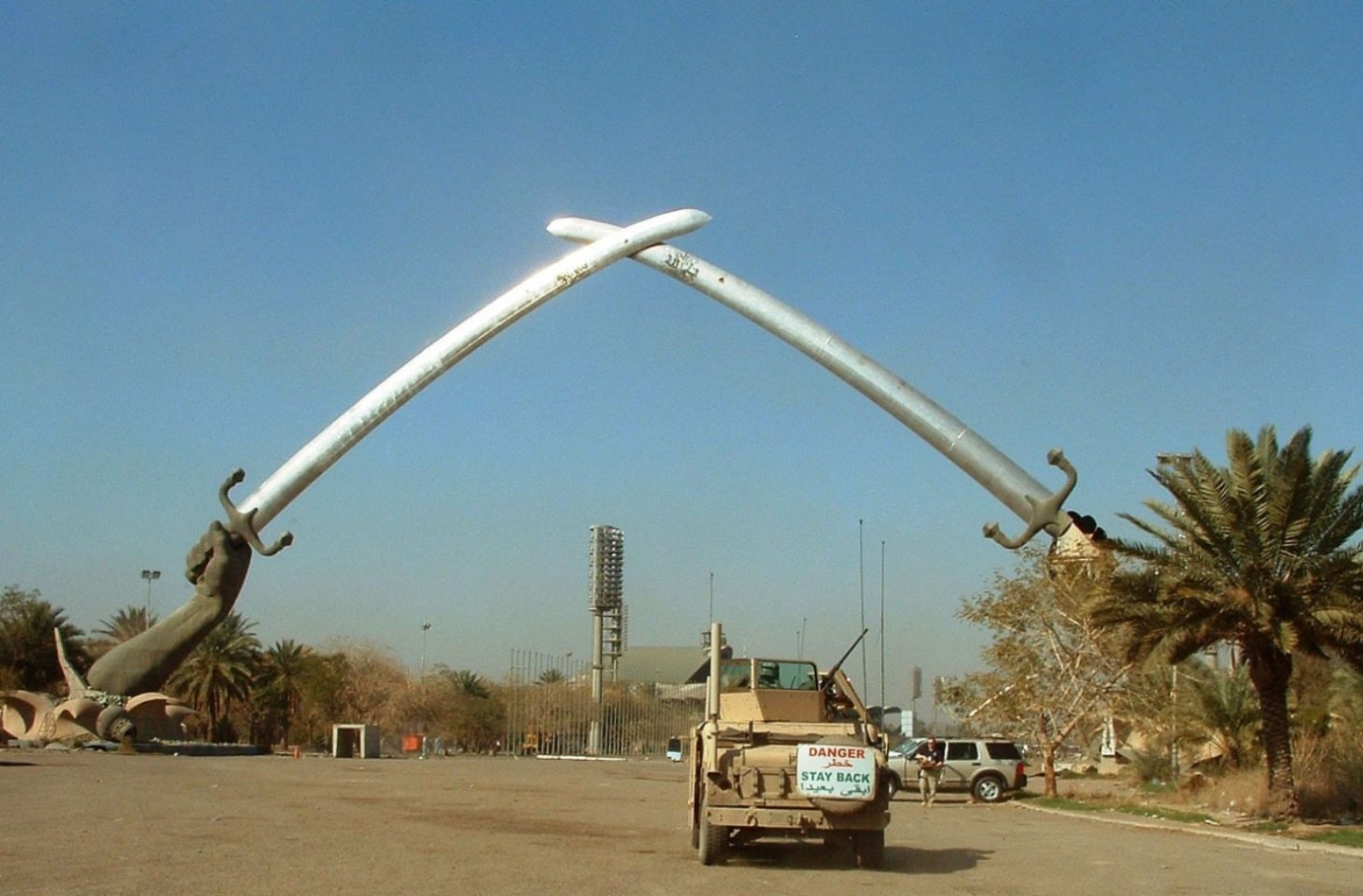 Gulf War Iraq Downloaded Free from Pixabay: The Victory Arch, Qaws an-Naṣr, Swords of Qādisīyah, Hands of Victory, Crossed Swords, triumphal arches Baghdad, Iraq.