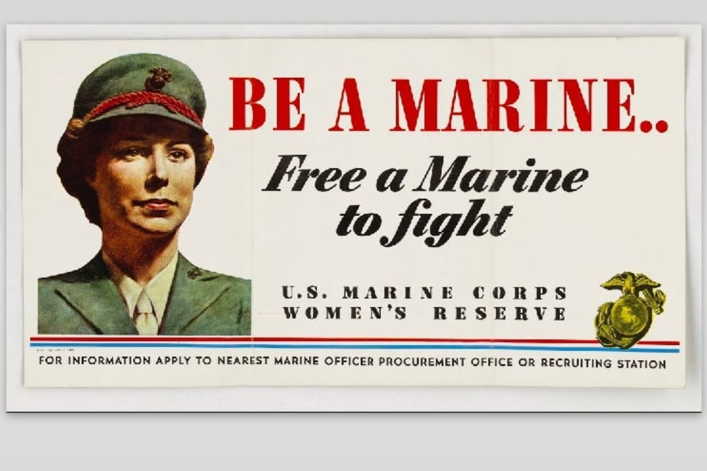 Marine Corps Women’s Reserve Established Feb 13, 1943
image located at https://www.womenshistory.org/exhibits/be-marine-free-marine-fight-united-states-marine-corps-womens-reserve